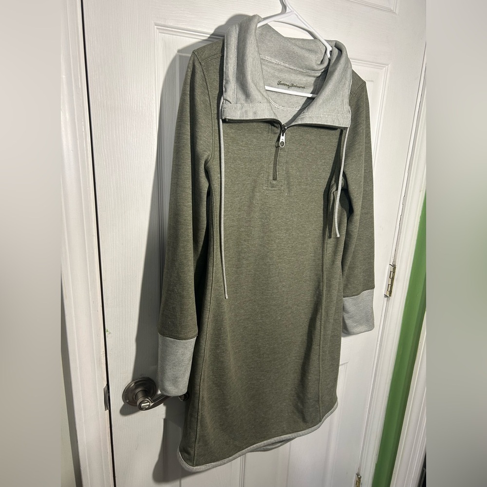 Tommy Bahama Tobago Bay half-zip sweatshirt dress in a tea leaf reversible small - Picture 3 of 15